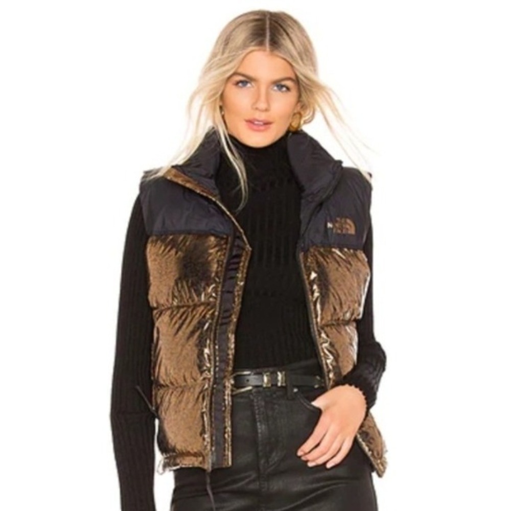 The North Face Metallic Bronze and Black Puffy Vest